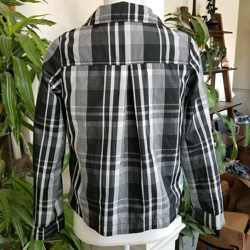 Vtg United Colors Of Benetton Girls Sz XL Jacket Black & White Plaid 90s Shacket